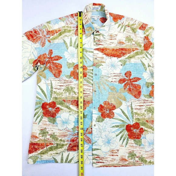 Pierre Cardin Size Large Men's Vanilla Floral Hawaiian Short Sleeve Cotton Shirt - Picture 9 of 10